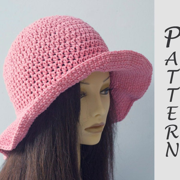 Wide Brimmed Sun Hat Crochet Pattern for Cotton Yarn, Easy Crochet Pattern, Summer Brimmed-Hat Pattern