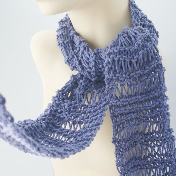 Cotton Skinny Scarf, Hand Knit Scarf,  Light Weight Lace Scarf,  Custom - Chose Color