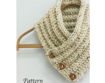 Buttoned Scarf Knitting Pattern: Chunky Ribbed Neck Warmer (PDF Pattern)