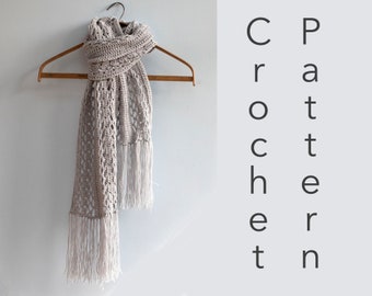 Long Winter Scarf Crochet Pattern for Woman,  Fringed Lace Scarf Crochet Pattern