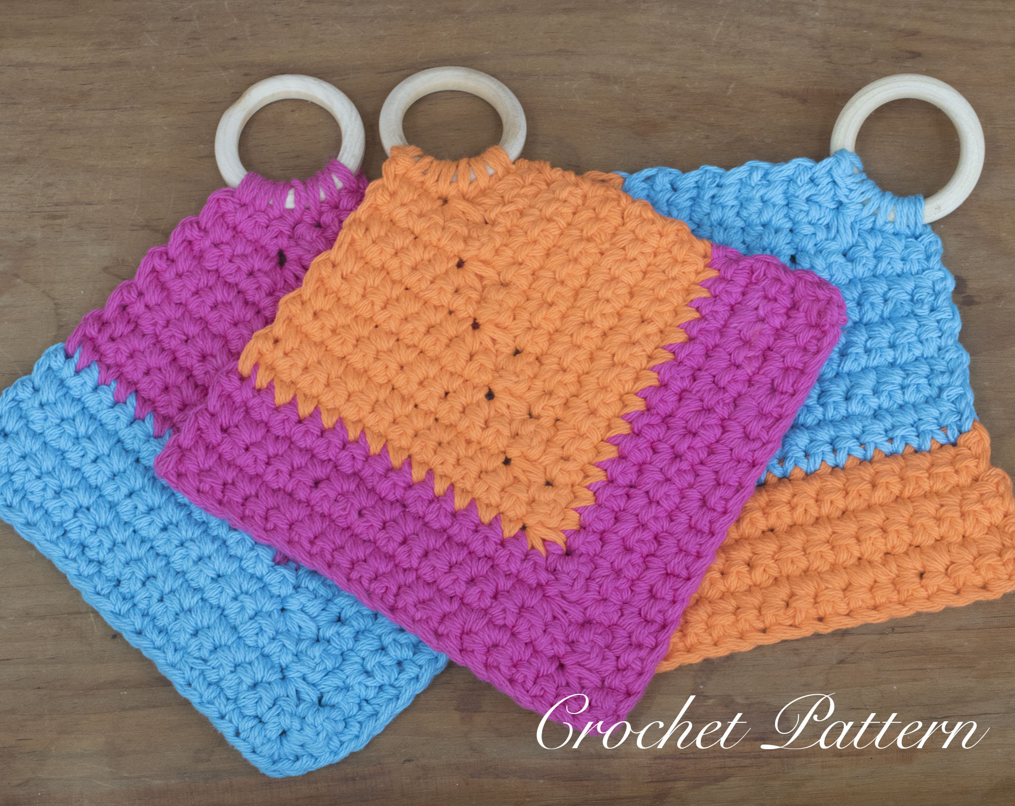 Potholder Crochet Pattern Contemporary Potholders with Wood Etsy