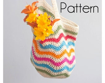 Chevron Market Tote Crochet Pattern PDF for Cotton Yarn, Slouchy Bag,