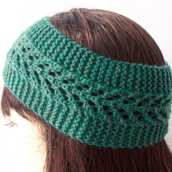 Lace  Knitted Head Wrap, Ear Warmers,  Ear Muffs, Pony Tail Hat, Hand Knit Head Band, Aqua Wool Women's Accessories