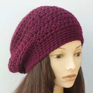 Easy Chunky Hat Crochet Pattern, Beret Crochet Pattern, Slouchy Beanie Pattern image 5