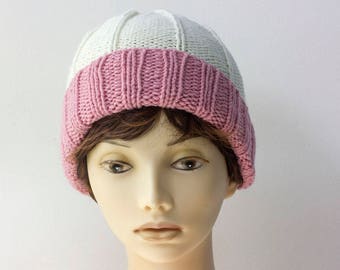 Easy Beanie Hat Knitting Pattern,  Ribbed, Worsted Weight Yarn