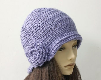 Hand Crochet Cloche Hat, Flower Flapper Hat