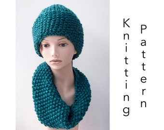 Easy Chunky Hat and Cowl Knitting Pattern for Woman, Easy Pattern Bundle