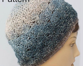 Hat Crochet Pattern for Lion Brand Shawl in a Ball, Lace Hat Pattern, Beanie Pattern