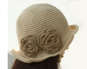 Crochet Flower Sun Hat, Choose Color, Spring Summer Hat, Cotton Wide Brimmed Hat