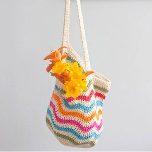 Crochet Pattern for Chevron Market Tote Bag,  Cotton Yarn Slouchy