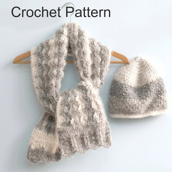 Easy Crochet Pattern for Winter Scarf and Beanie, Woman's Hat and Scarf for Caron Latte Cakes Yarn