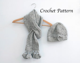 Keyhole Scarf and Flower Hat Crochet Pattern,  Beanie and Key Hole Scarf Easy Crochet PDF Pattern