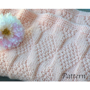 Easy Reversible Baby Blanket Knitting Pattern, Diamond Pattern Baby Car Seat Blanket