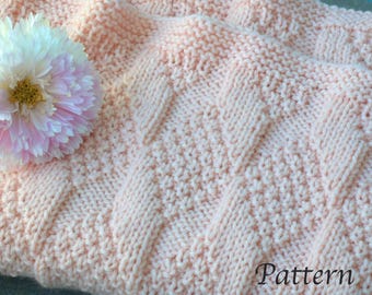 Easy Reversible Baby Blanket Knitting Pattern, Diamond Pattern Baby Car Seat Blanket