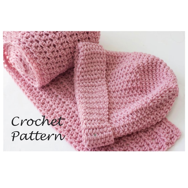 Easy Crochet Pattern,  Hat and Scarf Set Crochet Pattern,   Instant Download, Two PDF Patterns,  Cloche Hat Pattern, Long Scarf Pattern