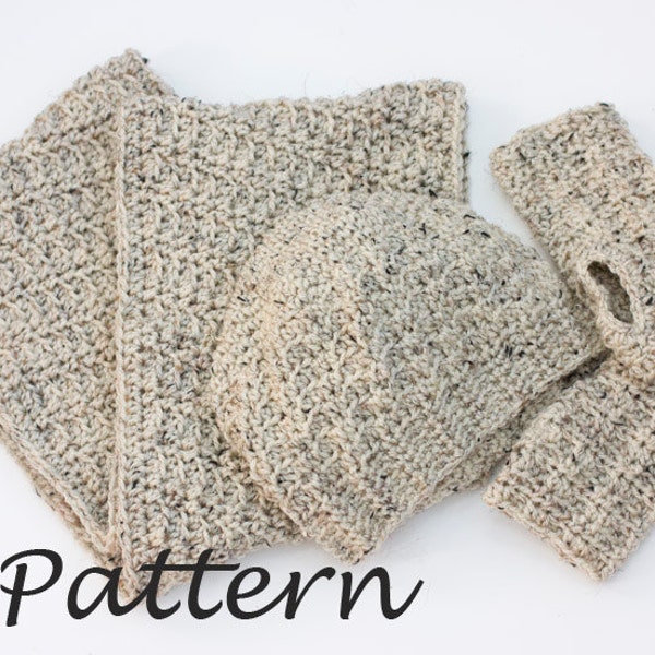 Hat, Cowl, Glove Crochet Pattern Bundle,  Three PDF Patterns,  Hat Pattern. Infinity Scarf Pattern