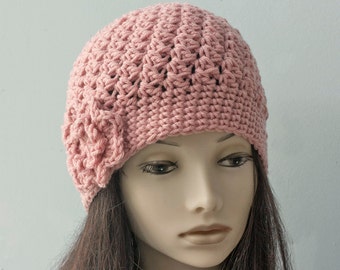 Flower Hat Women, Crochet Winter Beanie, Chose Color, Toque Hat
