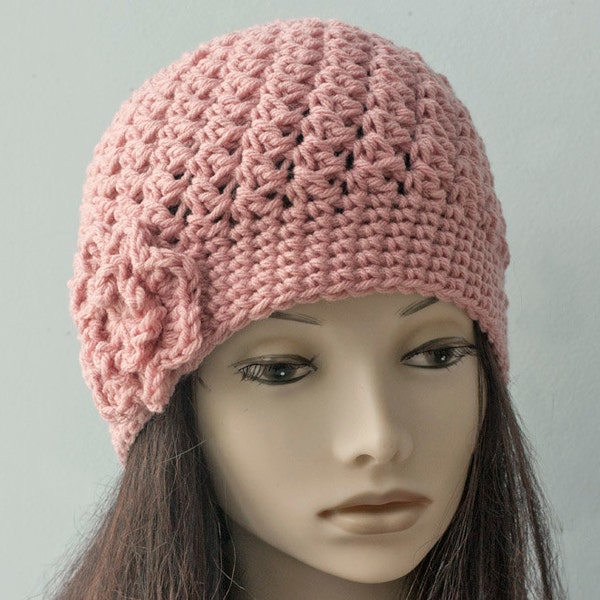 Flower Hat Women, Crochet Winter Beanie, Chose Color, Toque Hat