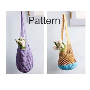 Two Market Tote Crochet Patterns,  Slouchy, Cotton Yarn