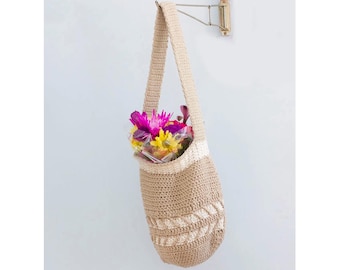 Crochet Pattern Market Tote Bag, Zig Zag Design in Cotton