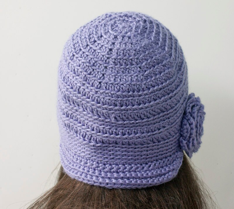 Blue Cloche Hat With Flower, Flapper Hat, Hand Crocheted - Etsy display picture 2