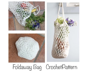 Crochet Market Bag Pattern: Foldaway Cotton Net Tote (PDF Pattern)