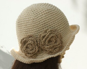 Easy Brimmed Sun Hat Crochet Pattern, Summer Flower Hat Crochet Pattern, Cotton Yarn Pattern