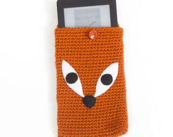 Crochet Fox Kindle Paperwhite Case,  Animal Kindle Case, Stocking Stuffer, Kindle Sleeve, Ready to Ship