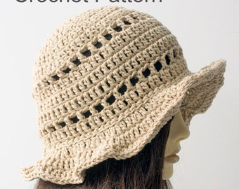 Easy Cotton Sun Hat Crochet Pattern, Brimmed Hat Pattern, Summer Beach Hat