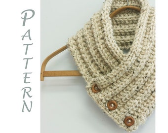 Buttoned Scarf Knitting Pattern, Instant Download,  Scarf PDF Pattern, Ribbed Scarf,  Knit Scarf Pattern, Chunky Scarf Pattern