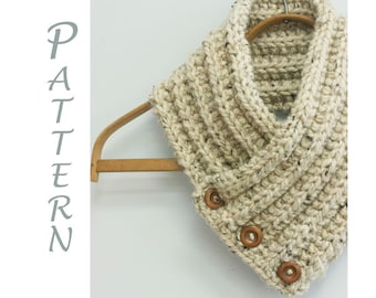 Buttoned Scarf Knitting Pattern, Instant Download,  Scarf PDF Pattern, Ribbed Scarf,  Knit Scarf Pattern, Chunky Scarf Pattern