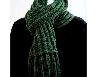 Dark Forest Green Mens Winter Scarf, Hand Knit Unisex Scarf