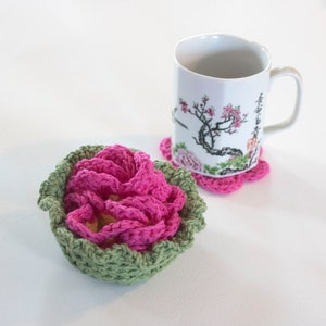 Flower Coasters in a Basket Easy Crochet Pattern for Cotton Yarn image 2