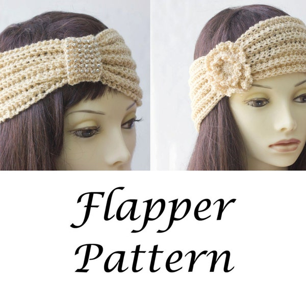 1920s Flapper Headband Pattern with Flower, Easy Headband Knitting Pattern, Bead Knitting Pattern