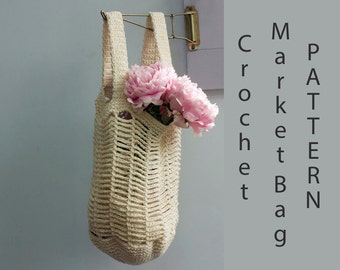 Market Tote Bag Crochet Pattern, Net Bag Pattern, Grocery Bag Crochet Tote Pattern, Stretchy Tote Bag