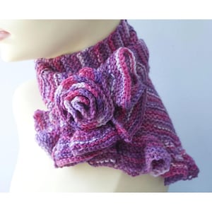 Easy Ruffle Scarf Knitting Pattern with Flower Scarf Pin