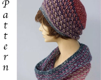 Hat Cowl Crochet Pattern,  Shawl in a Ball Pattern, Shawl In a Cake, Slouchy Hat, Infinity Scarf