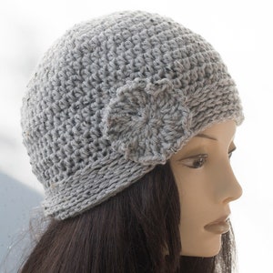 Hand Crochet Winter Beanie Hat with Flower, Custom