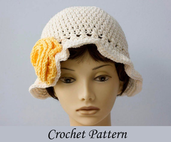 Heads Up By Rico Crochet Bucket Hat Cream Cotton Boho Cottagecore Floral Cloche 90s Crochet Bucket Hat Pattern, Summer Hats, Granny Square  main image 2