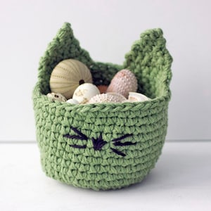 Kitty Basket, Small Basket, Cotton Kitty Cat Basket, Gift for Child, Crochet Basket image 1