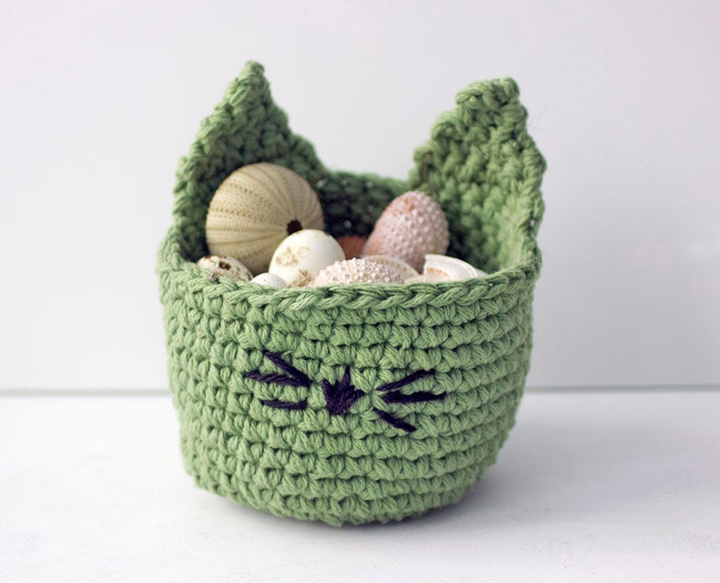 Kitty Basket, Small Basket, Cotton Kitty Cat Basket, Gift for Child, Crochet Basket afbeelding 1