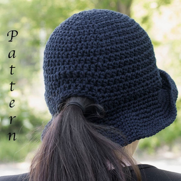 Easy PonyTail Sun Hat Crochet Pattern for Cotton Yarn, Summer Brimmed-Hat Pattern