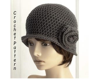 Cloche Hat Crochet Pattern, Flower and Leaf