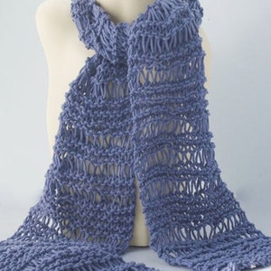 Knit Cotton Skinny Scarf, Light Weight Scarf, Soft Denim Blue image 6