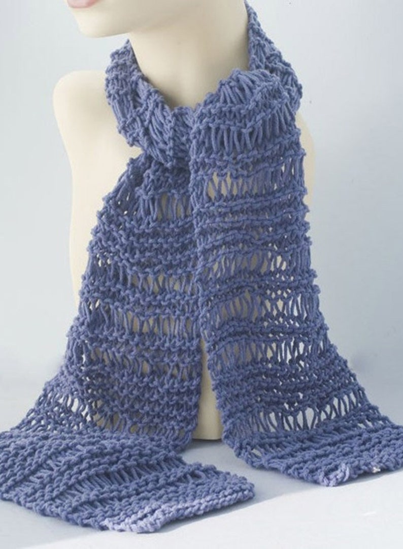 Knit Cotton Skinny Scarf, Light Weight Scarf, Soft Denim Blue image 6