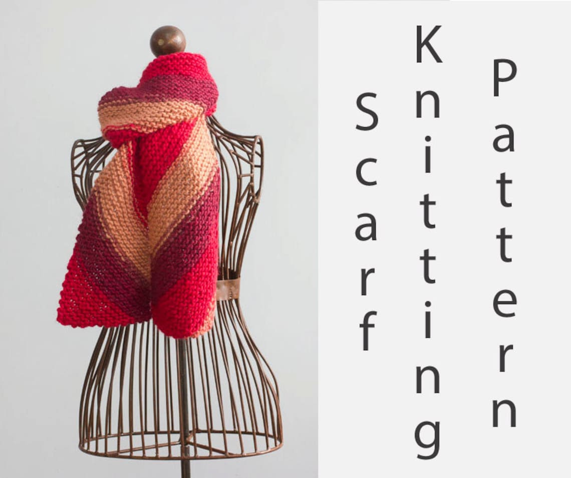 Easy Diagonal Scarf Knitting Pattern for Worsted Yarn Winter Etsy