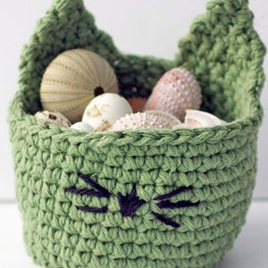 Kitty Basket, Small Basket, Cotton Kitty Cat Basket, Gift for Child, Crochet Basket afbeelding 3