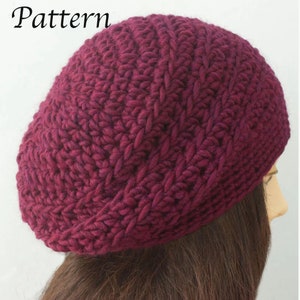 Easy Chunky Hat Crochet Pattern, Beret Crochet Pattern, Slouchy Beanie Pattern image 1