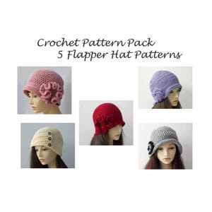 5 Easy Hat Crochet Patterns E-Book, 1920's Style Flapper Cloche Hat Pattern Bundle