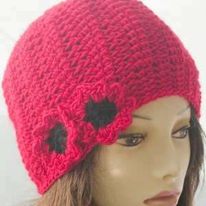 Red Poppy Flower Hat, Crochet Cloche Winter Hat, Women's Hat image 5